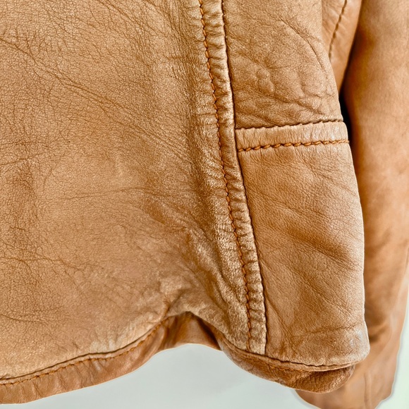 Danier Caramel Brown Leather Shawl Collar Moto Jacket - Picture 8 of 13